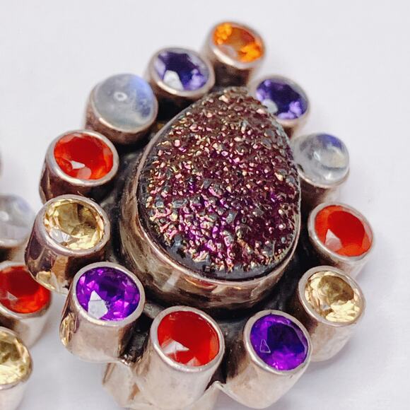 Nicky Butler Sterling Silver Druzy Gemstone Clip On Earrings Purple Boho READ - Picture 4 of 12